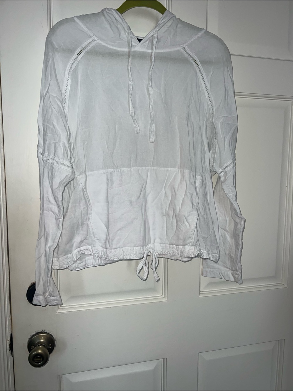 White Hooded Drawstring Pullover Sweatshirt